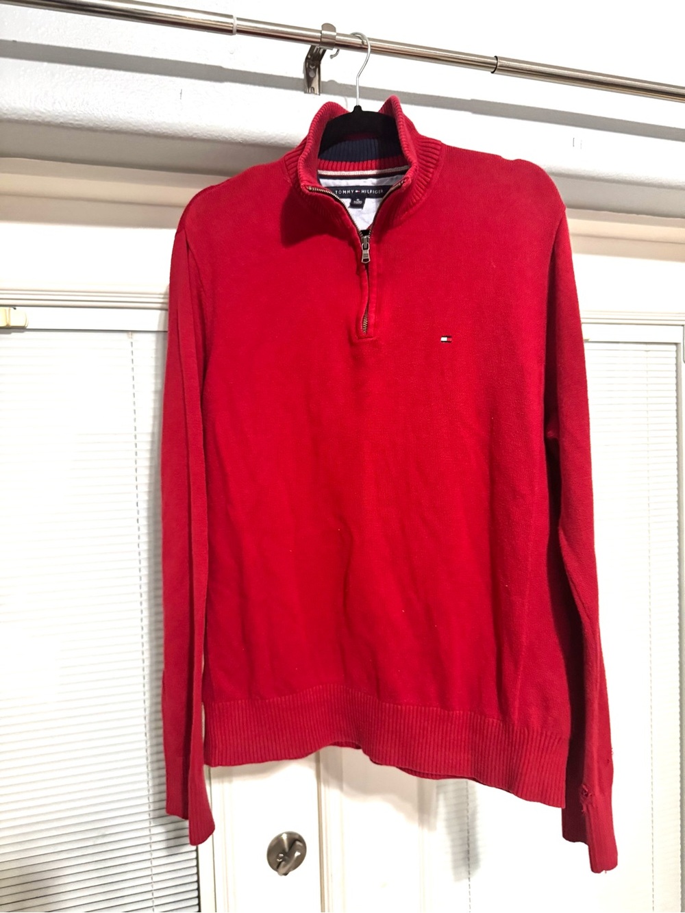 Tommy Hilfiger Men’s Red Zip-Up Quarter Sweater